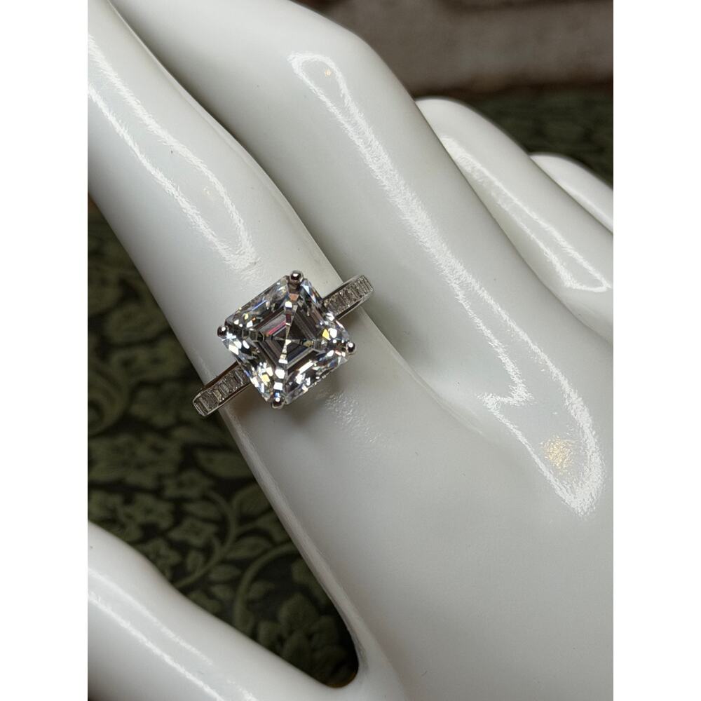 5 Carat Asscher Cut Moissanite Ring 925 Sterling Silver Size 9 STUNNING!!!